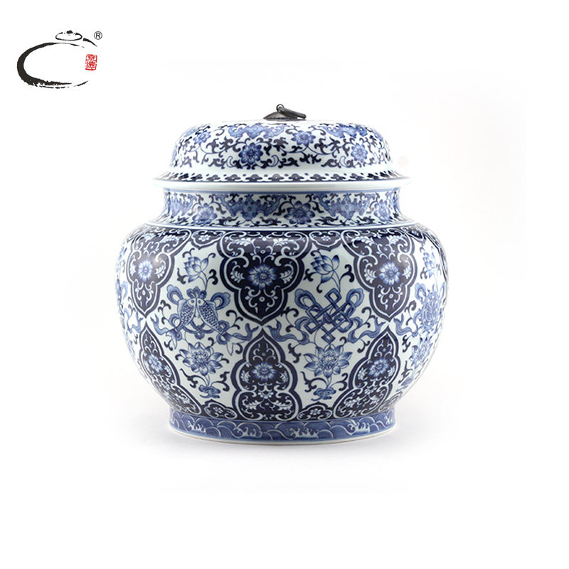 贵和祥青花大号茶叶罐储物罐 景德镇手绘陶瓷茶具陶罐醒茶手工罐