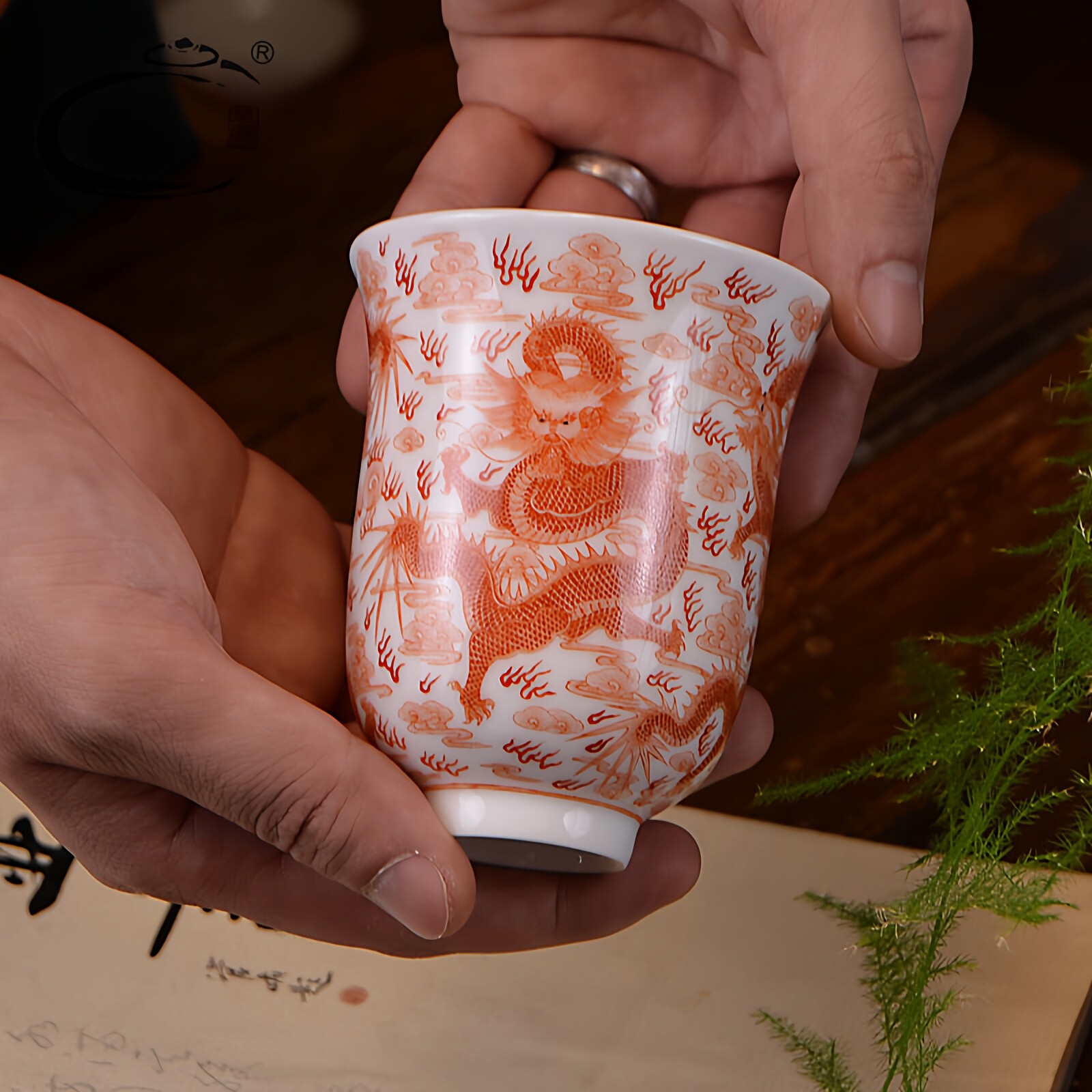 京德窑贵和祥工艺师五龙杯手绘景德镇陶瓷复古典藏品茗杯主人杯