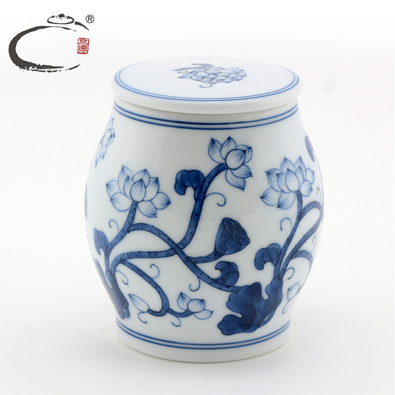 贵和祥瓷器陶瓷罐专柜正品手绘青花缠枝莲花随身茶叶罐普洱茶包邮