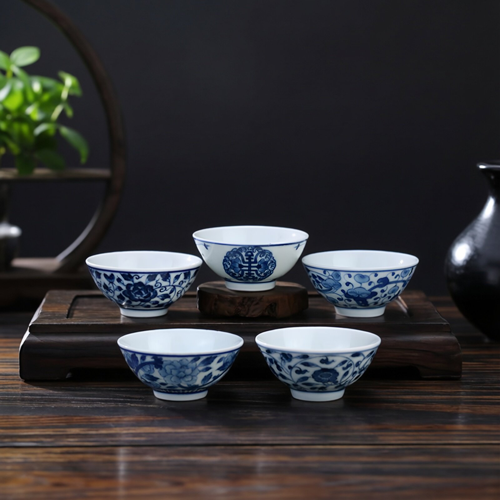 京德窑斗笠手工功夫茶具洋莲手绘单杯景德镇热卖青花陶瓷茶杯家用