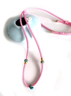 粉蓝绳结璎珞结莲花毛衣链