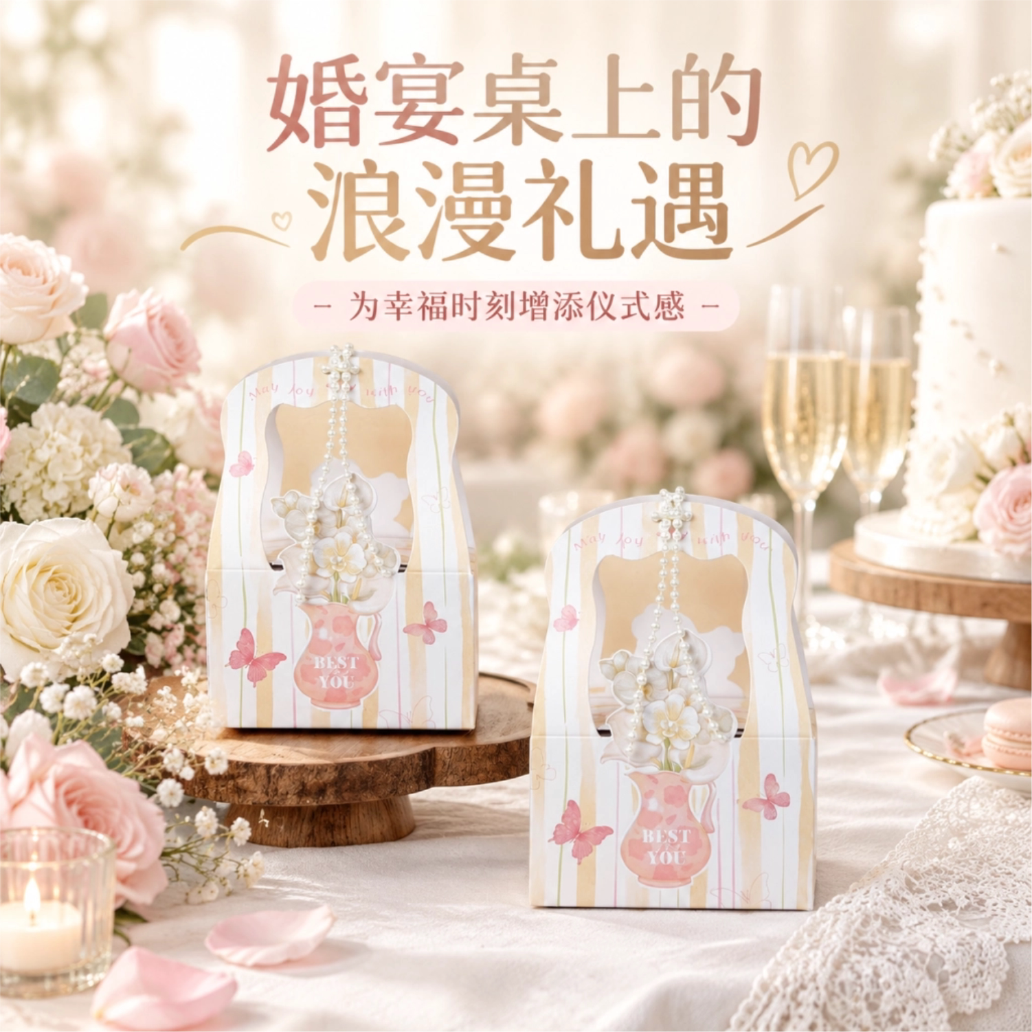 2026新款喜糖盒子粉色清新桌糖结婚喜糖盒订婚伴手礼盒珍珠喜糖盒