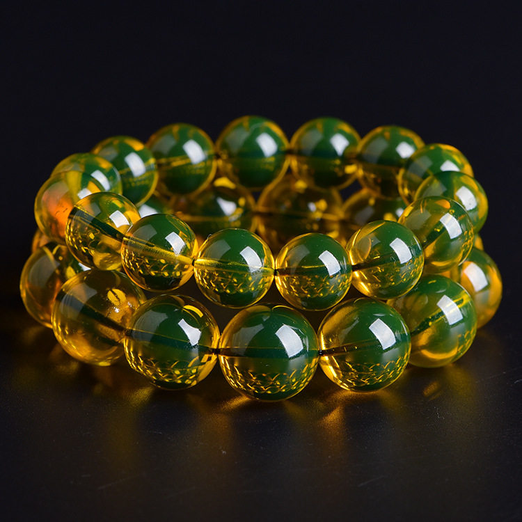 直播墨西哥净水圆珠单圈手链男女款二代琥珀蜜蜡蓝珀手串