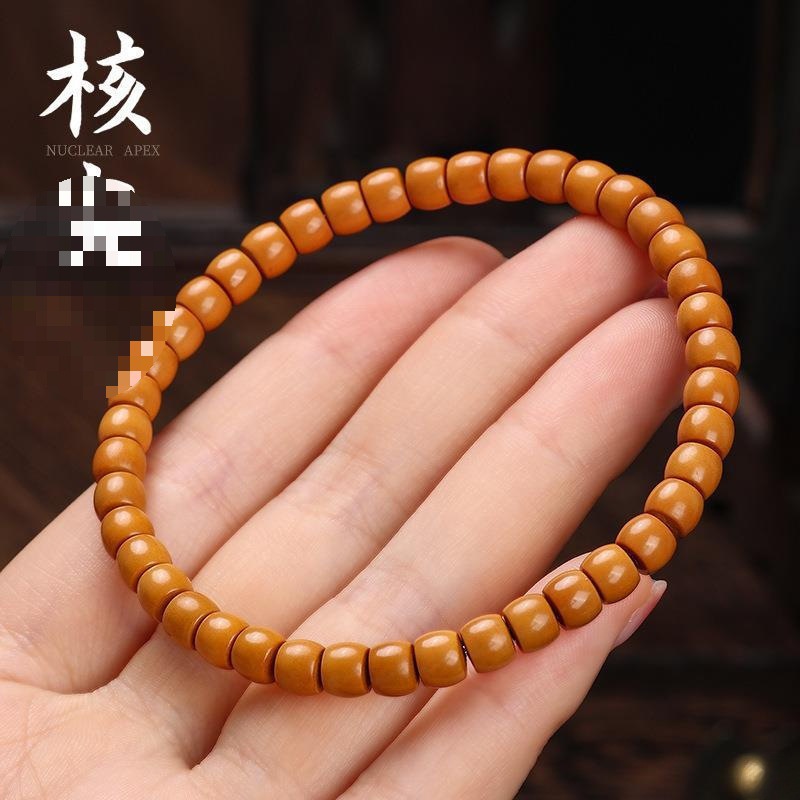 橄榄核核尖直切桶珠手串单圈素籽蜜蜡玛瑙配饰文玩手链