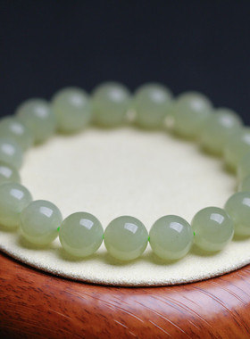 天然和田玉晴水圆珠手串青海料冰料素圈纯色玉石手链直播