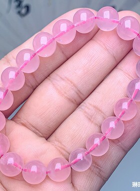 天然马粉水晶手串马达加斯加奶油体圆珠粉晶手链女款三圈水晶