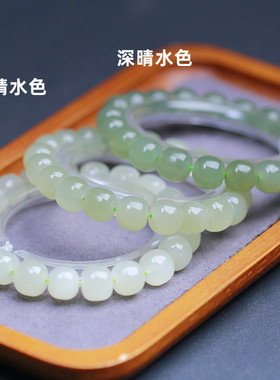天然和田玉晴水老型珠手串青海料冰料素圈纯色玉石手链直播