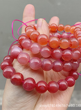 天然盐源玛瑙手链10mm珠子女士珠链本命年保平安百搭手串粉红色