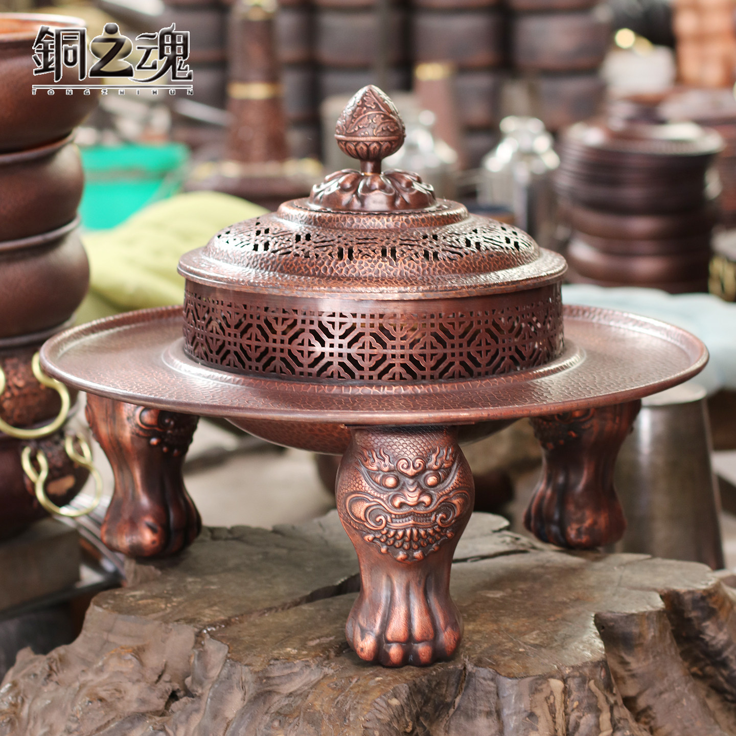 紫铜锤纹镂空火盆复古围炉煮茶家用室内取暖炭火盆庭院铜炉新中式,厨房/烹饪用具,烧烤炉,淘宝优惠券,粉丝福利购,淘宝优惠卷