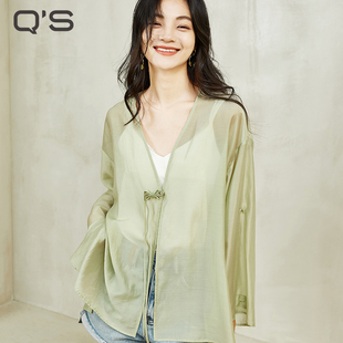qs秸熙春秋新款 女宽松显瘦百搭宽松外套 百搭轻薄款 轻国风遮阳衬衫