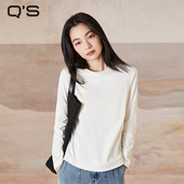修身 秸熙春秋新款 百搭纯色圆领套头正肩白色T恤弹力长袖 显瘦上衣