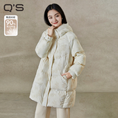 qs秸熙2025冬季 新款 气质挡风立领中长羽绒服紫荆压花保暖鸭绒外套