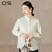 立领白色衬衫 qs秸熙春秋新款 复古改良新中式 国风绣花显瘦宽松上衣