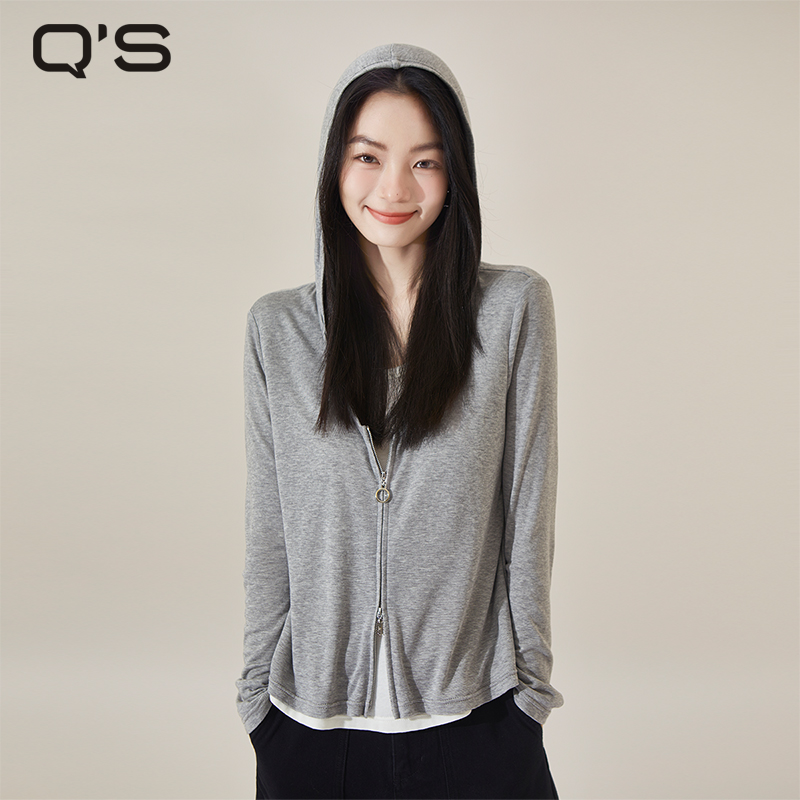 QS秸熙撞色假两件针织衫