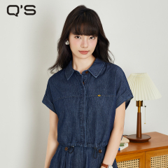 QS秸熙25夏季慵懒风廓型原色牛仔衬衫蝙蝠袖宽松短款显瘦外套上衣