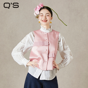 饰短款 马甲蝴蝶结装 显瘦叠穿外套潮 复古轻国风无袖 qs秸熙春秋新款