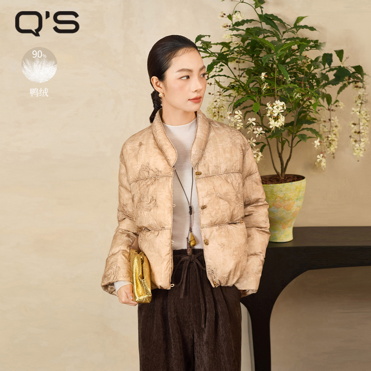 秸熙轻国风绣花羽绒服外套