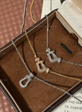 辣椒派 定制精工满钻马蹄扣项链女 玫瑰金极简老钱风基础百搭大气