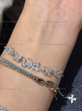 辣椒派 满钻蝴蝶精致抽拉式手链女 精工底托爪镶铜镀白金轻奢