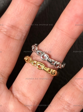 辣椒派 银色不掉色韩系编织缠绕爱心戒指女 闭口调节叠戴ins金色