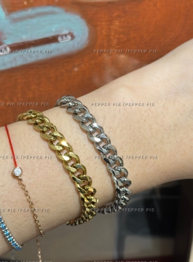 辣椒派 回馈不掉色钛钢银色古巴手链女 精抛基础款欧美个性冷淡风