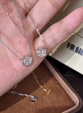 辣椒派可洗澡定制切蜂巢六边形独钻项链女 玫瑰金简约百搭锁骨链