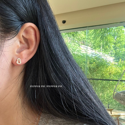 辣椒派 福禄是葫芦金色满钻镂空小葫芦耳钉女 螺丝耳骨钉 新中式