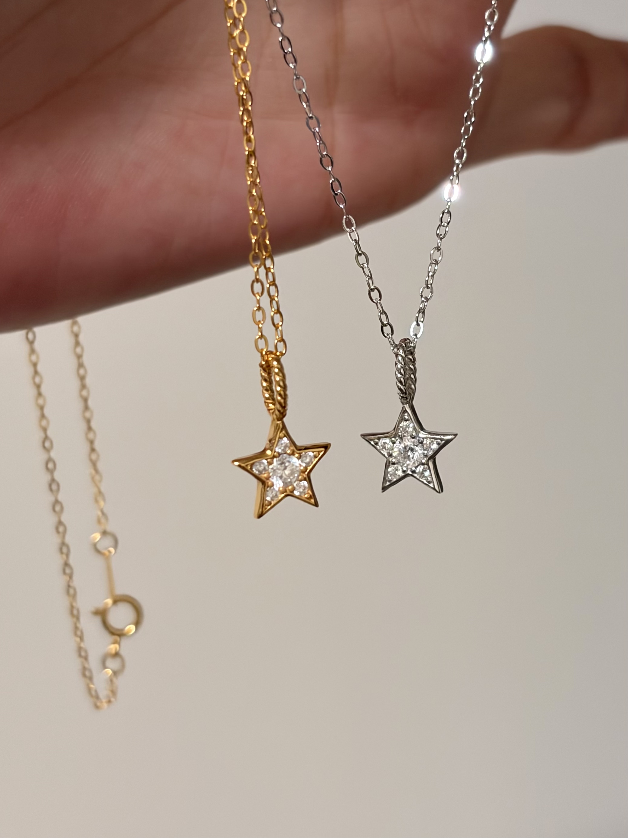 辣椒派通体纯银镀18k金镶钻星星吊坠项链女 闪亮气质轻奢基础百搭