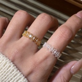 宫廷线条感菱形锆石开口戒 法式 辣椒派新品 复古极细蕾丝镂空戒