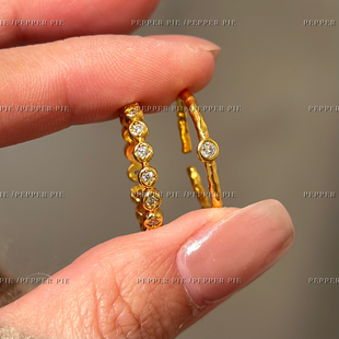 辣椒派中古风泡泡钻戒指女独钻素圈叠戴指环开口简奢老钱高级感