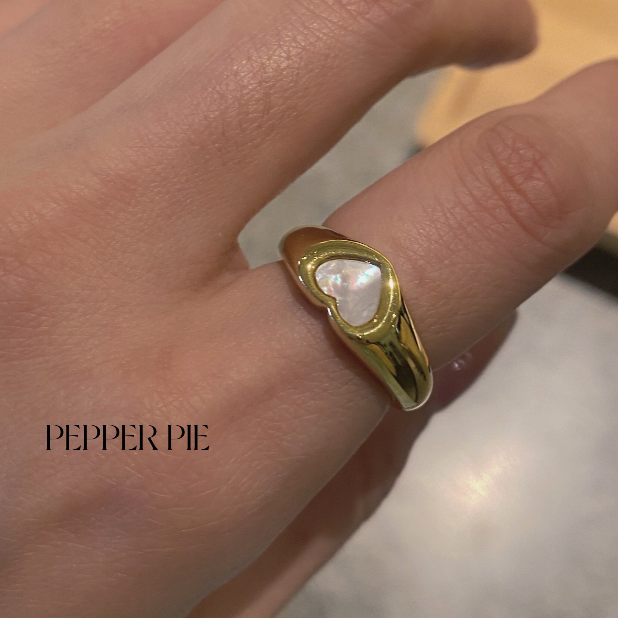 pepper pie辣椒派18k镀金重工法式爱心戒指 高保色