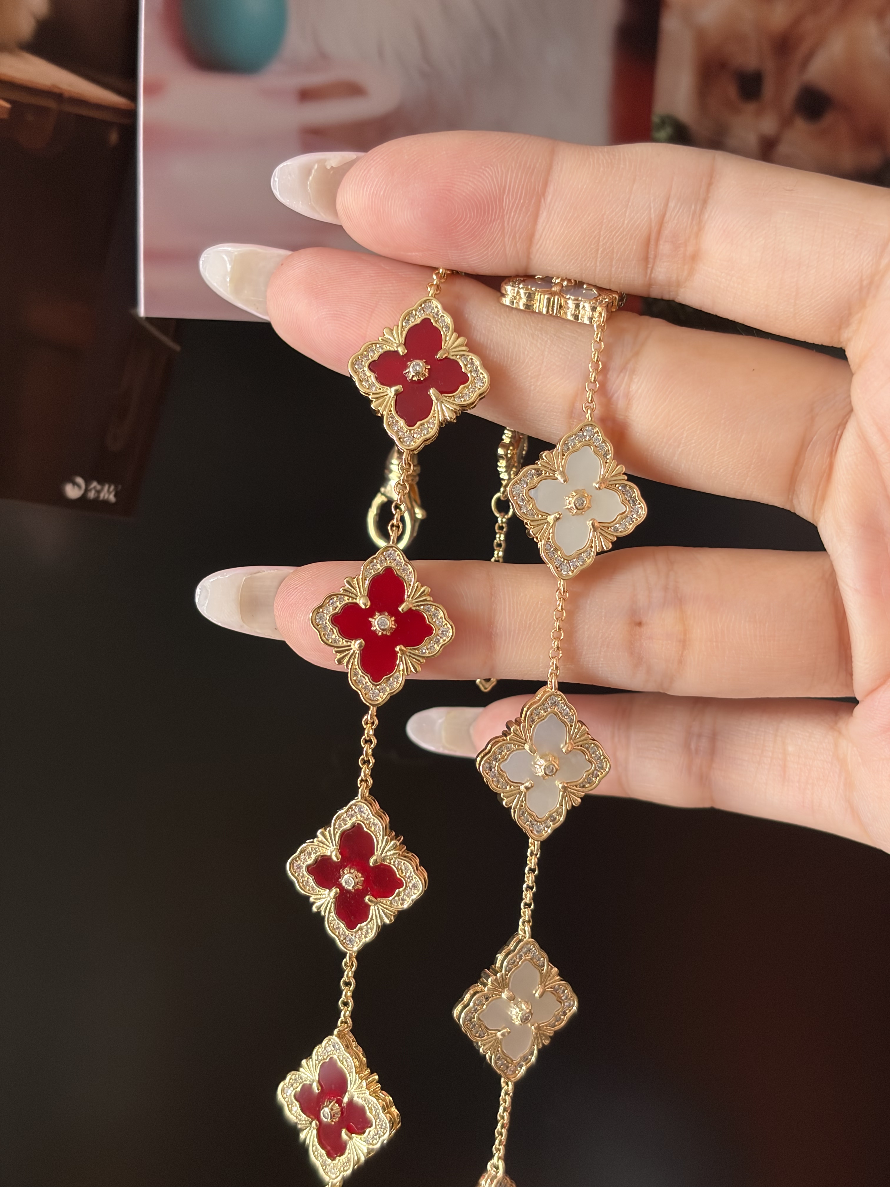 辣椒派 浅金布布蓝玛瑙镶钻手链女 单花小号项链意式轻奢老钱风