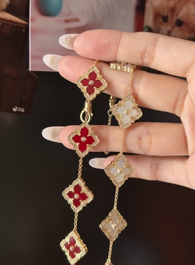 辣椒派 浅金布布蓝玛瑙镶钻手链女 单花小号项链意式轻奢老钱风