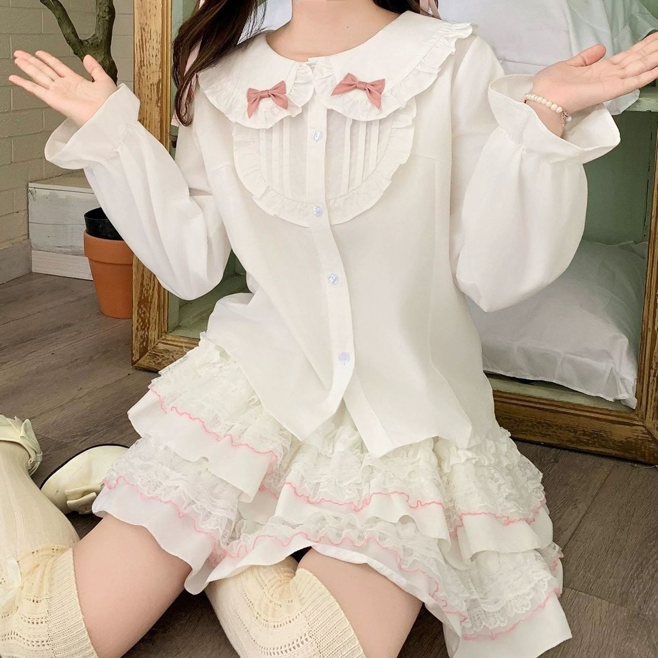 Lolita内搭洛丽塔泡泡袖长袖外穿可爱日系软妹上衣娃娃领衬衫少女,女装/女士精品,时尚套装,淘宝优惠券,粉丝福利购,淘宝优惠卷