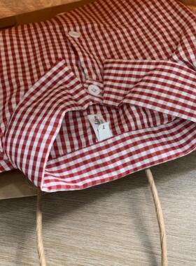 王炸内搭~韩系教科书复古显白红色格子衬衫女小个子休闲叠穿衬衣