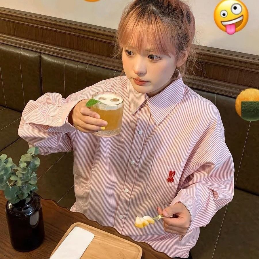 巨显白！日系甜美chic条纹衬衫女内搭叠穿宽松显瘦长袖衬衣外穿薄,女装/女士精品,大码内搭,淘宝优惠券,粉丝福利购,淘宝优惠卷