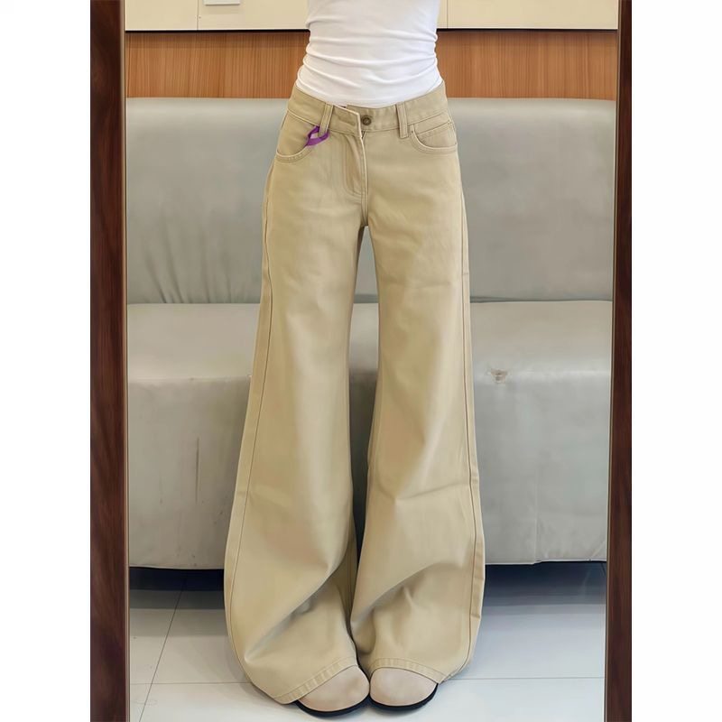 美式高街卡其色微喇叭牛仔裤女春秋低腰显瘦不贴腿显瘦马蹄长裤子,女装/女士精品,休闲裤,淘宝优惠券,粉丝福利购,淘宝优惠卷