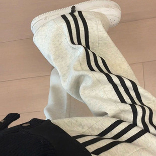 卫裤 白灰色条纹运动裤 休闲宽松直筒小个子阔腿裤 新款 子女秋冬美式