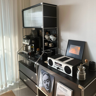 包豪斯实木多层餐边柜黑色咖啡机置物架吧台厨房北欧储物柜收纳架