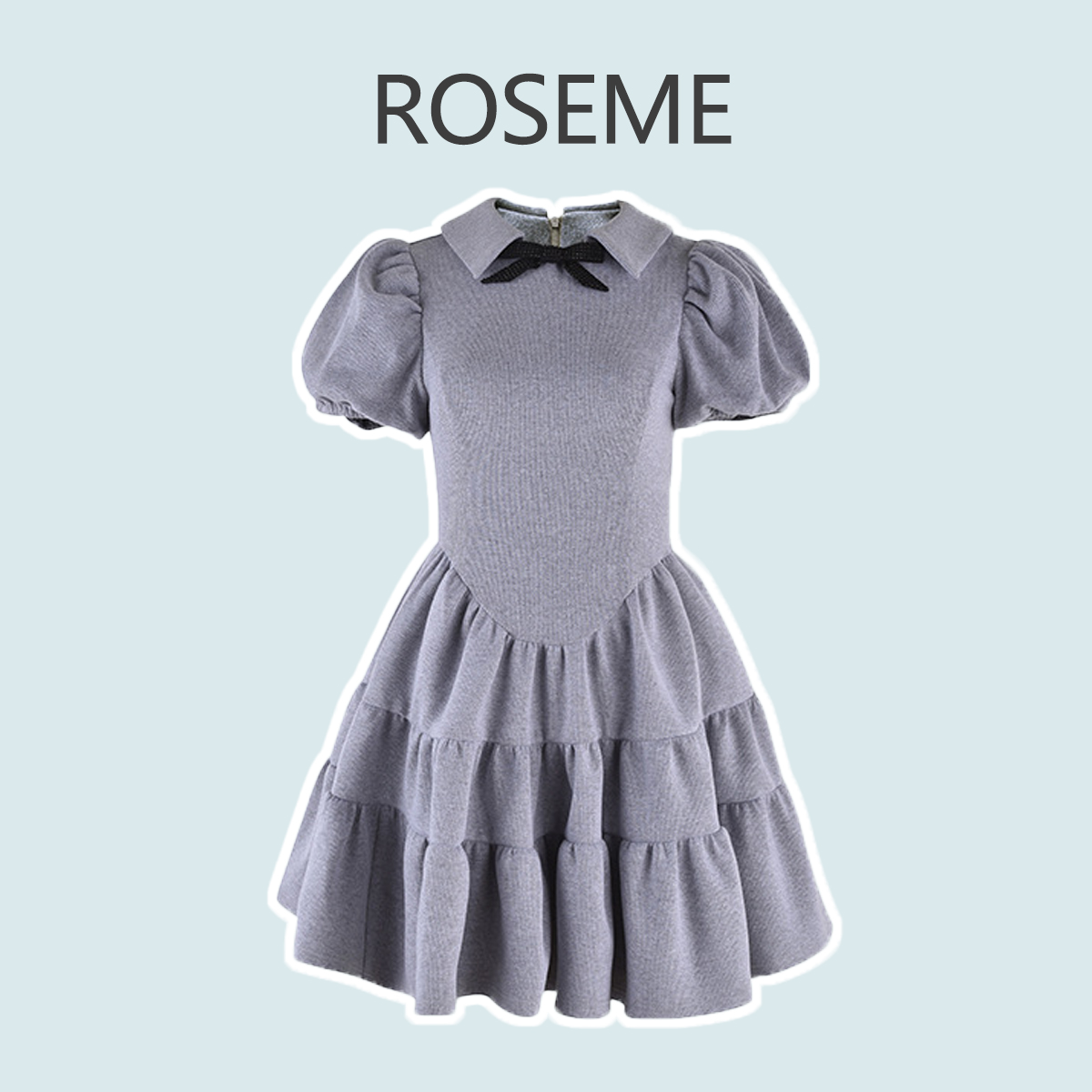 【ROSEME】林小宅同款蝴蝶结翻领收腰蓬蓬裙复古减龄格纹连衣裙女