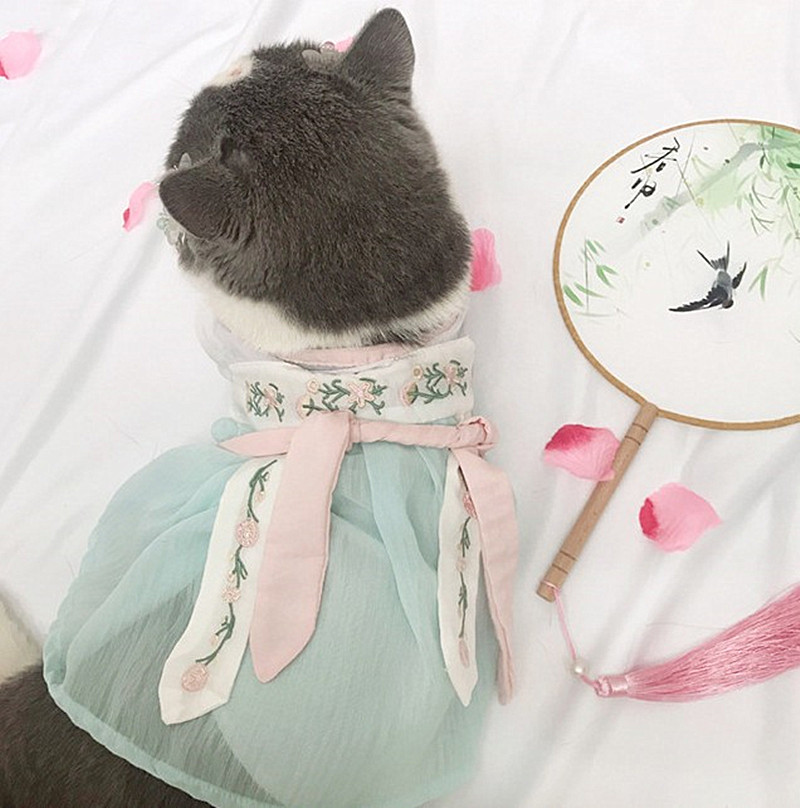 网红宠物猫汉服小型犬夏装薄款泰迪博美狗狗衣服蓝猫中国风古风装