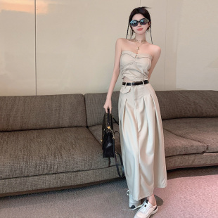 抹胸上衣外穿套装 裙子长裙高腰a字显瘦两件套性感纯欲辣妹 女夏季