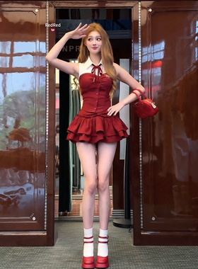 STRIVE/尤美子 微胖mm纯欲学院风撞色上衣女春夏甜辣妹蓬蓬裙套装