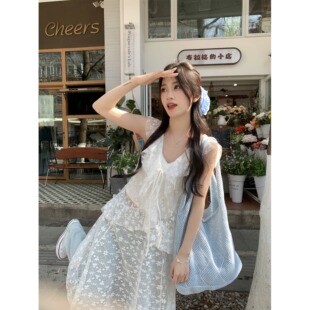 早夏季 白色蕾丝背心连衣裙女不规则海边度假长裙子 赵昭仪穿搭同款