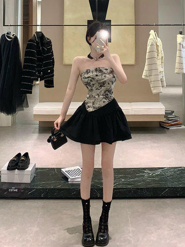 早夏季抹胸辣妹套装裙女装气质小个子减龄炸街时尚甜酷两件套洋气