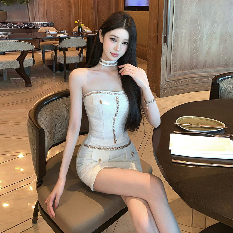 富家千金感穿搭小香风套装气质高级感抹胸背心上衣包臀短裙两件套