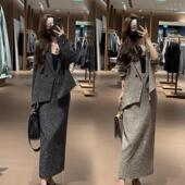 高级感亮闪闪西装 2024秋季 新款 外套女搭高腰显瘦开叉半身裙两件套