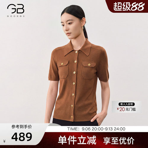 谷邦POLO领短袖针织衫女
