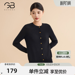 新款 女2025冬季 圆领休闲修身 显瘦羊毛衫 谷邦黑色长袖 开衫 毛针织衫