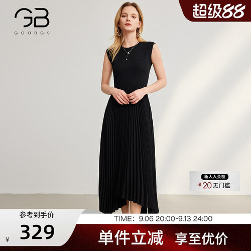 谷邦无袖连衣裙女2026春新款拼接气质高级感收腰显瘦中长款裙子